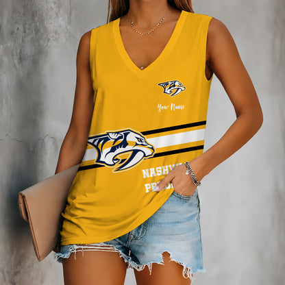 [SUPER SALE] NEW CUSTOMIZED NHL31 NVP NASHVILLE PREDATORS WOMEN'S V-NECK TANK TOP