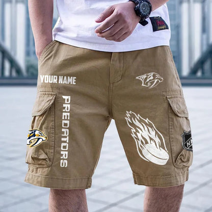 [SUPER SALE] NEW CUSTOMIZED NHL31 NVP NASHVILLE PREDATORS CARGO SHORTS