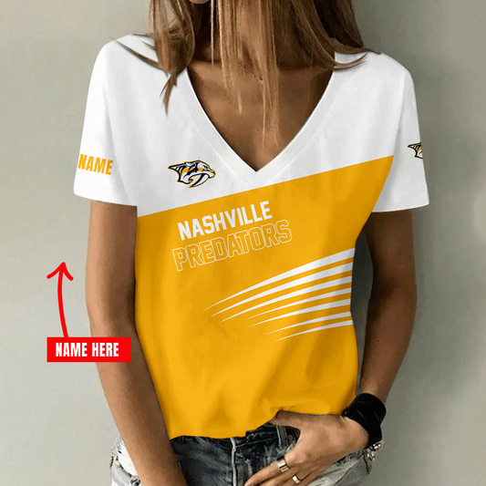 [SUPER SALE] NEW CUSTOMIZED NHL31 NVP NASHVILLE PREDATORS V-NECK FEMALE SHIRT