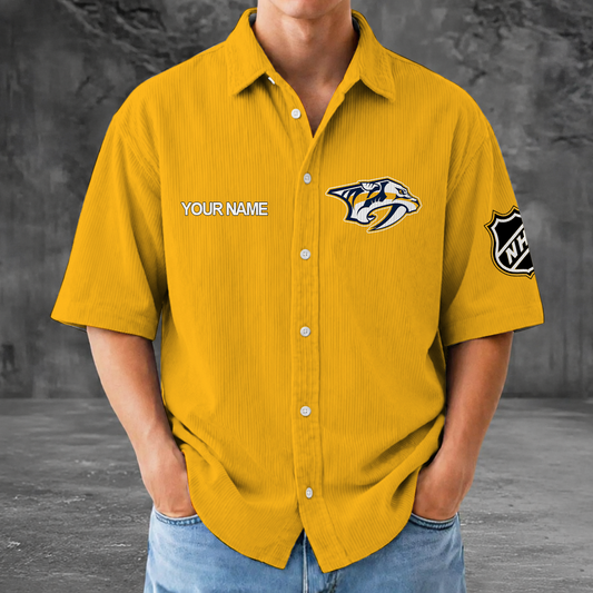 [SUPER SALE] NEW CUSTOMIZED NHL31 NVP NASHVILLE PKHAKIATORS SEERSUCKER BUTTON SHIRT