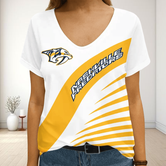 [SUPER SALE] NEW CUSTOMIZED NHL31 NVP NASHVILLE PREDATORS V-NECK FEMALE SHIRT