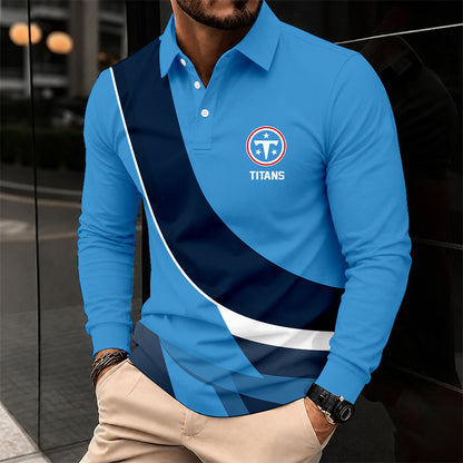 [SPECIAL OFFER] NEW CUSTOMIZED NFL31 TST TENNESSEE TITANS LONG SLEEVE POLO SHIRT