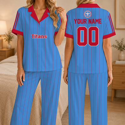 [SPECIAL OFFER] NEW CUSTOMIZED NFL31 TST TENNESSEE TITANS SHORT SLEEVE & LONG PANTS PAJAMAS SET