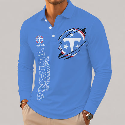 [SPECIAL OFFER] NEW CUSTOMIZED NFL31 TST TENNESSEE TITANS LONG SLEEVE POLO SHIRT