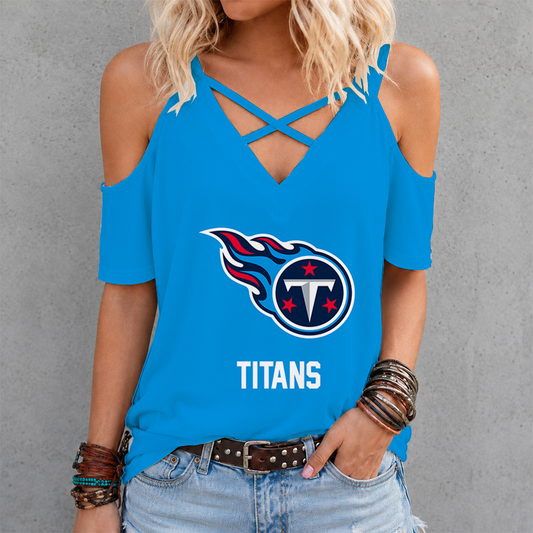 [SPECIAL OFFER] NEW CUSTOMIZED NFL31 TST TENNESSEE TITANS CRISS CROSS V-NECK TOP