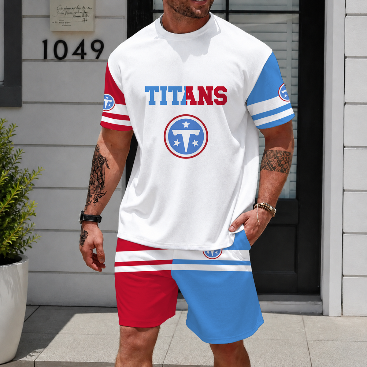[SPECIAL OFFER] NEWCUSTOMIZED NFL31 TST TENNESSEE TITANS UNISEX T-SHIRT & SHORTS SET