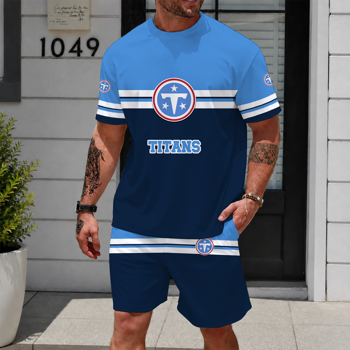 [SPECIAL OFFER] NEWCUSTOMIZED NFL31 TST TENNESSEE TITANS UNISEX T-SHIRT & SHORTS SET