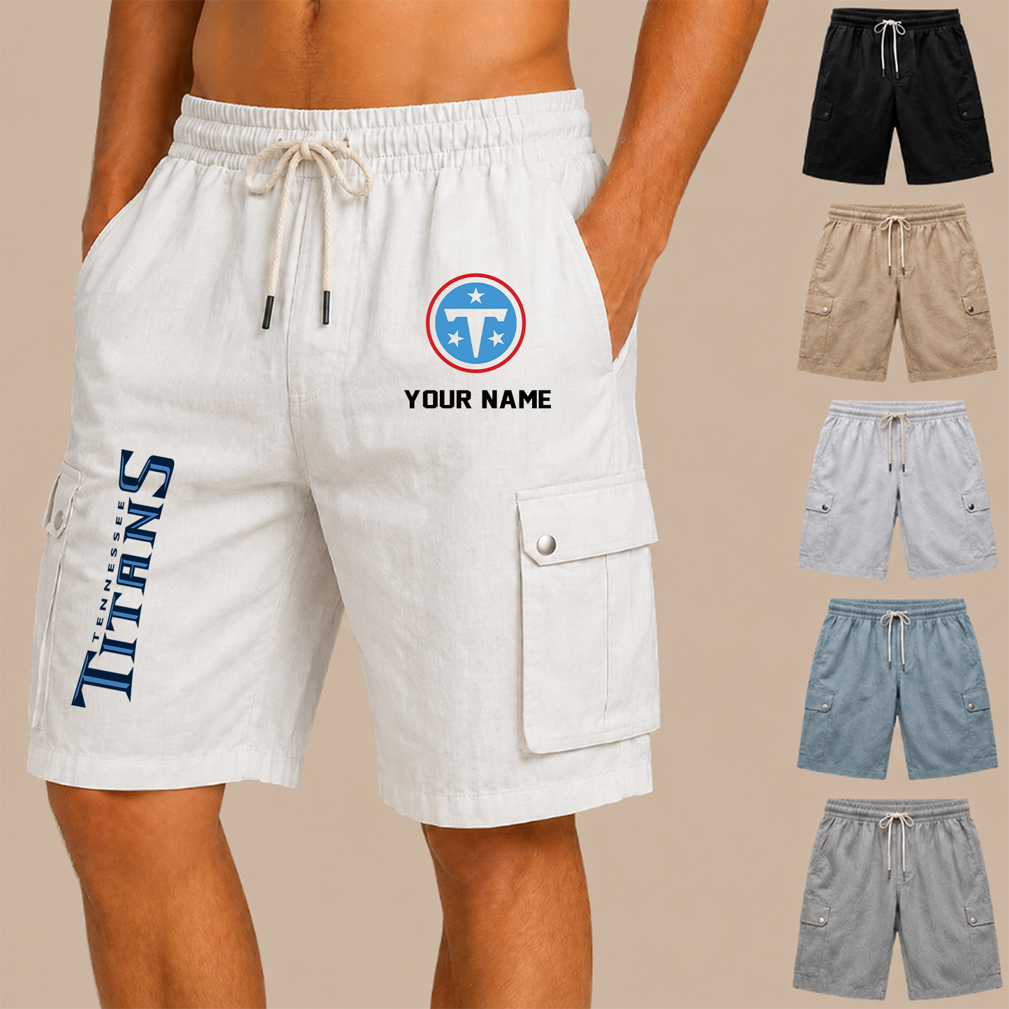 [SPECIAL OFFER] NEW CUSTOMIZED NFL31 TST TENNESSEE TITANS MEN'S DRAWSTRING CARGO SHORTS
