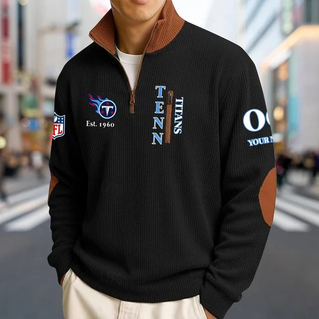 [SPECIAL OFFER] NEW CUSTOMIZED NFL31 TST TENNESSEE TITANS MULTICOLOR STRIPED QUATER ZIP SWEATSHIRT
