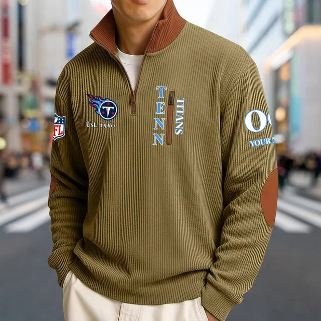 [SPECIAL OFFER] NEW CUSTOMIZED NFL31 TST TENNESSEE TITANS MULTICOLOR STRIPED QUATER ZIP SWEATSHIRT