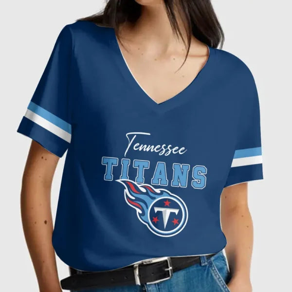 [SPECIAL OFFER] NEW CUSTOMIZED NFL31 TST TENNESSEE TITANS V-NECK FEMALE SHIRT