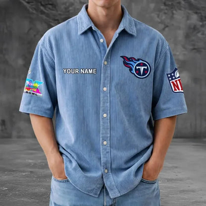 [HOT DEAL] NEW CUSTOMIZED NFL31 TST TENNESSEE TITANS SEERSUCKER BUTTON SHIRT