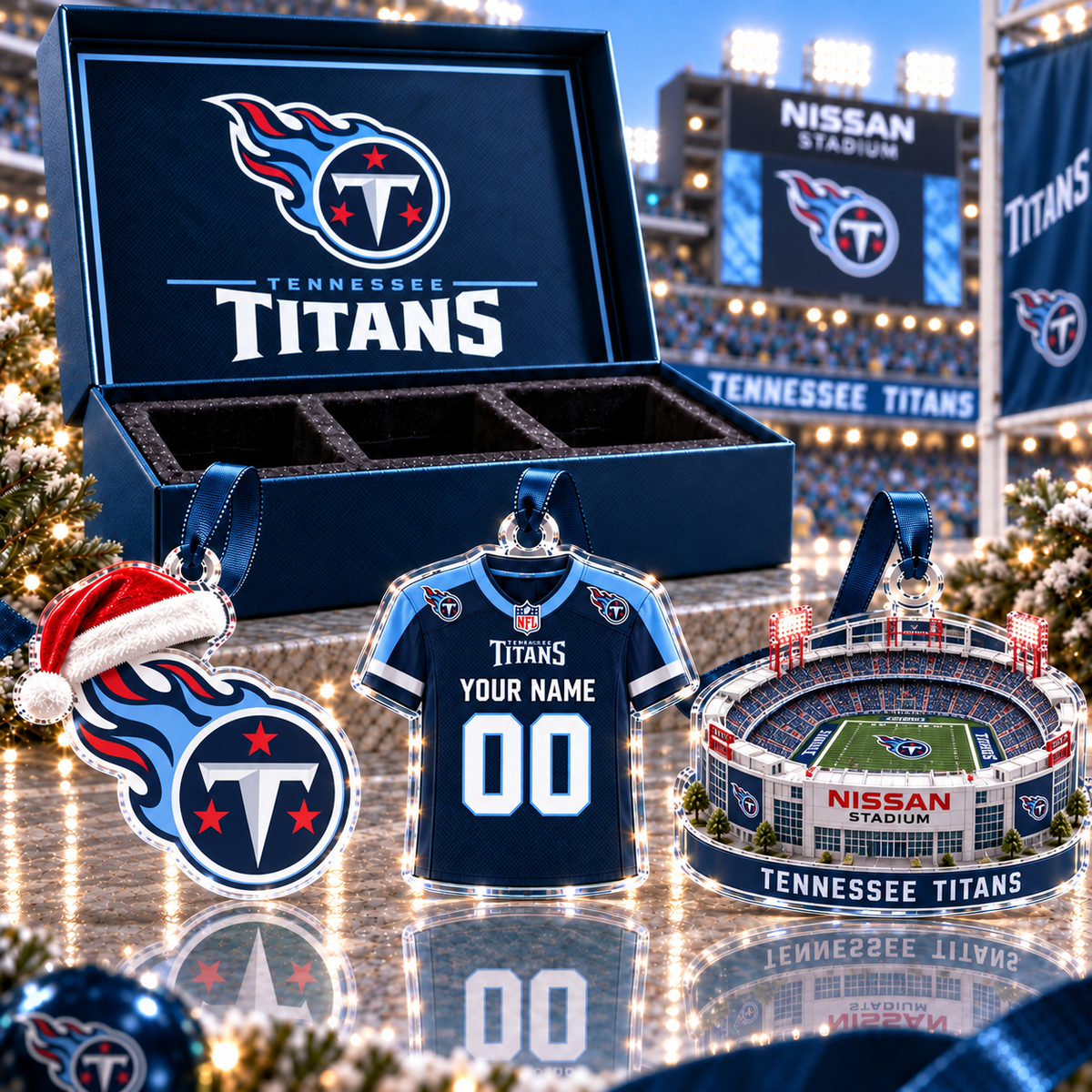 [FULL SET 3 ITEMS - NO BOX] NEW CUSTOMIZED NFL31 TST TENNESSEE TITANS CHRISTMAS ACRYLIC ORNAMENT