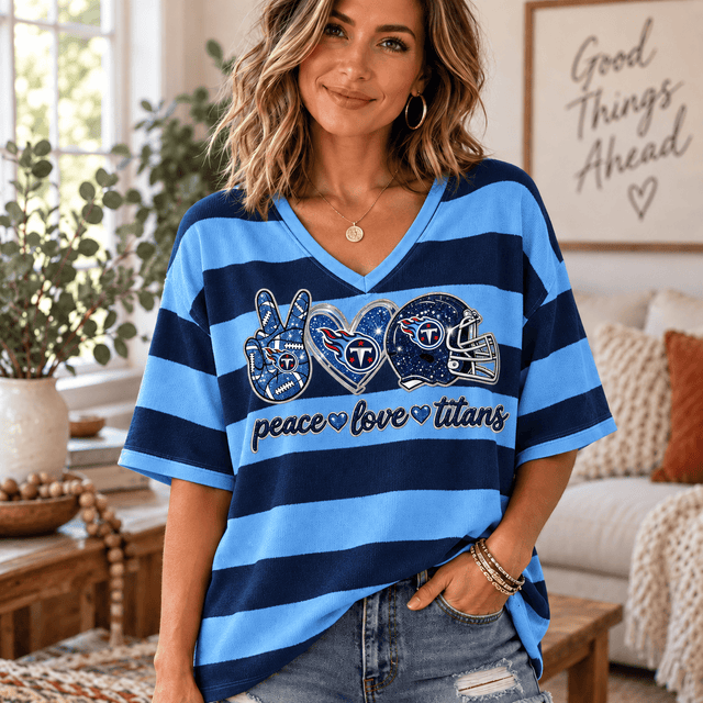 [SPECIAL OFFER] NEW CUSTOMIZED NFL31 TST TENNESSEE TITANS WOMEN'S HEART V-NECK LONG SLEEVE SHIRT