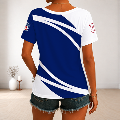 [SPECIAL OFFER] NEW CUSTOMIZED NFL32 NYG NEW YORK GIANTS V-NECK FEMALE SHIRT
