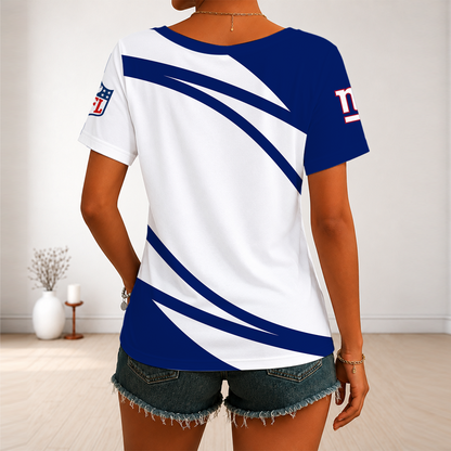[SPECIAL OFFER] NEW CUSTOMIZED NFL32 NYG NEW YORK GIANTS V-NECK FEMALE SHIRT