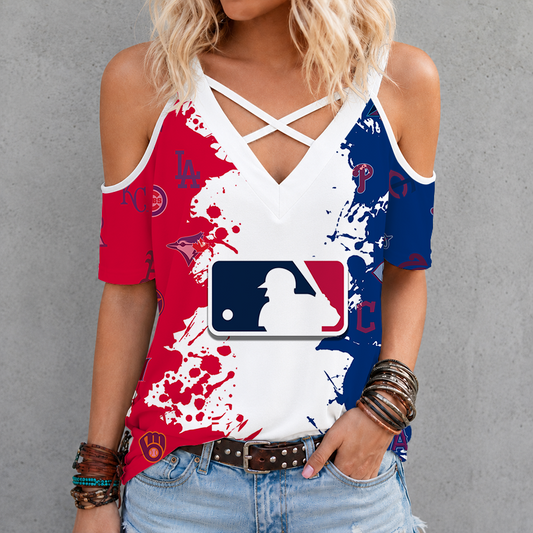 [FLASH SALE] NEW CUSTOMIZED MLB32 MLB ALL TEAMS CRISS CROSS V-NECK TOP