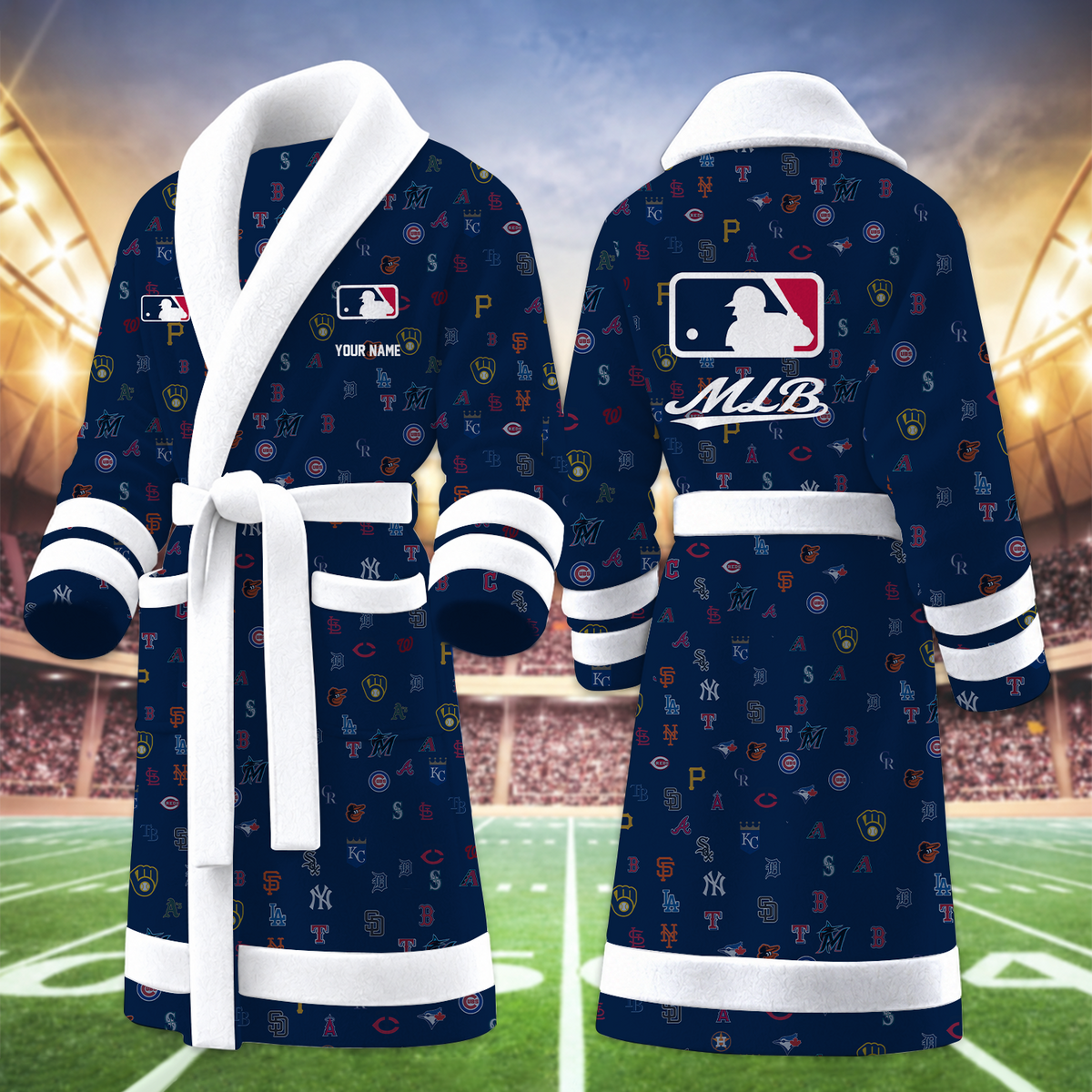 [FLASH SALE] NEW CUSTOMIZED MLB32 ALL TEAMS MULTICOLOR FLEECE BATHROBE