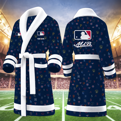 [FLASH SALE] NEW CUSTOMIZED MLB32 ALL TEAMS MULTICOLOR FLEECE BATHROBE