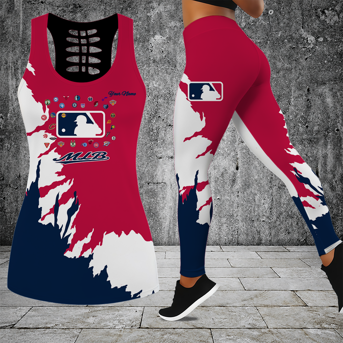 [FLASH SALE] NEW CUSTOMIZED MLB32 MLB ALL TEAMS HOLLOW TANK TOP & LEGGINGS SET