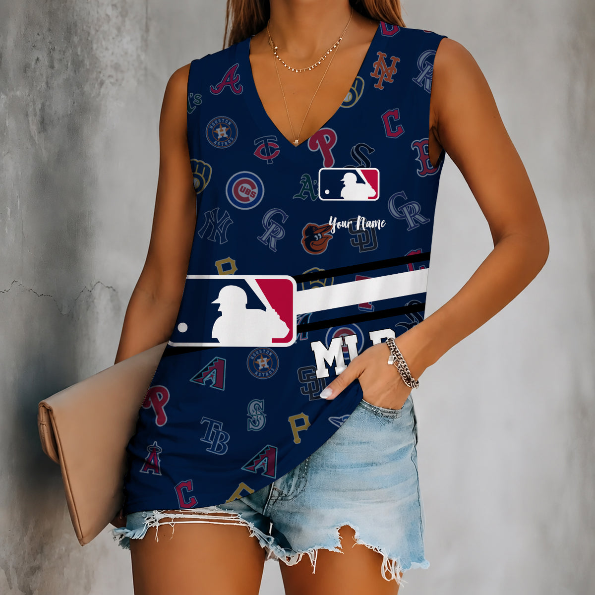 [FLASH SALE] NEW CUSTOMIZED MLB32 MLB ALL TEAMS WOMEN'S V-NECK TANK TOP