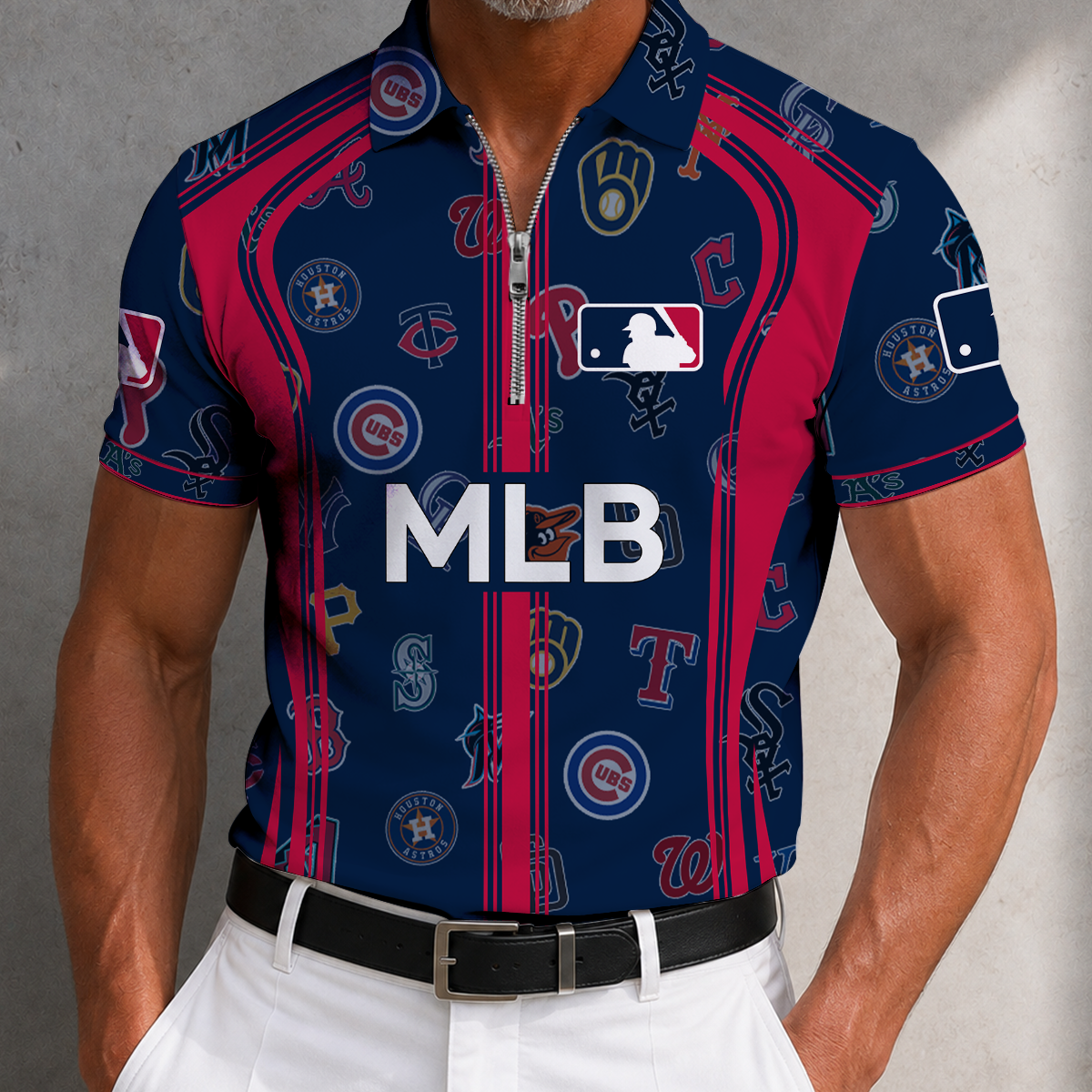 [FLASH SALE] NEW CUSTOMIZED MLB32 ALL TEAMS ZIP POLO SHIRT