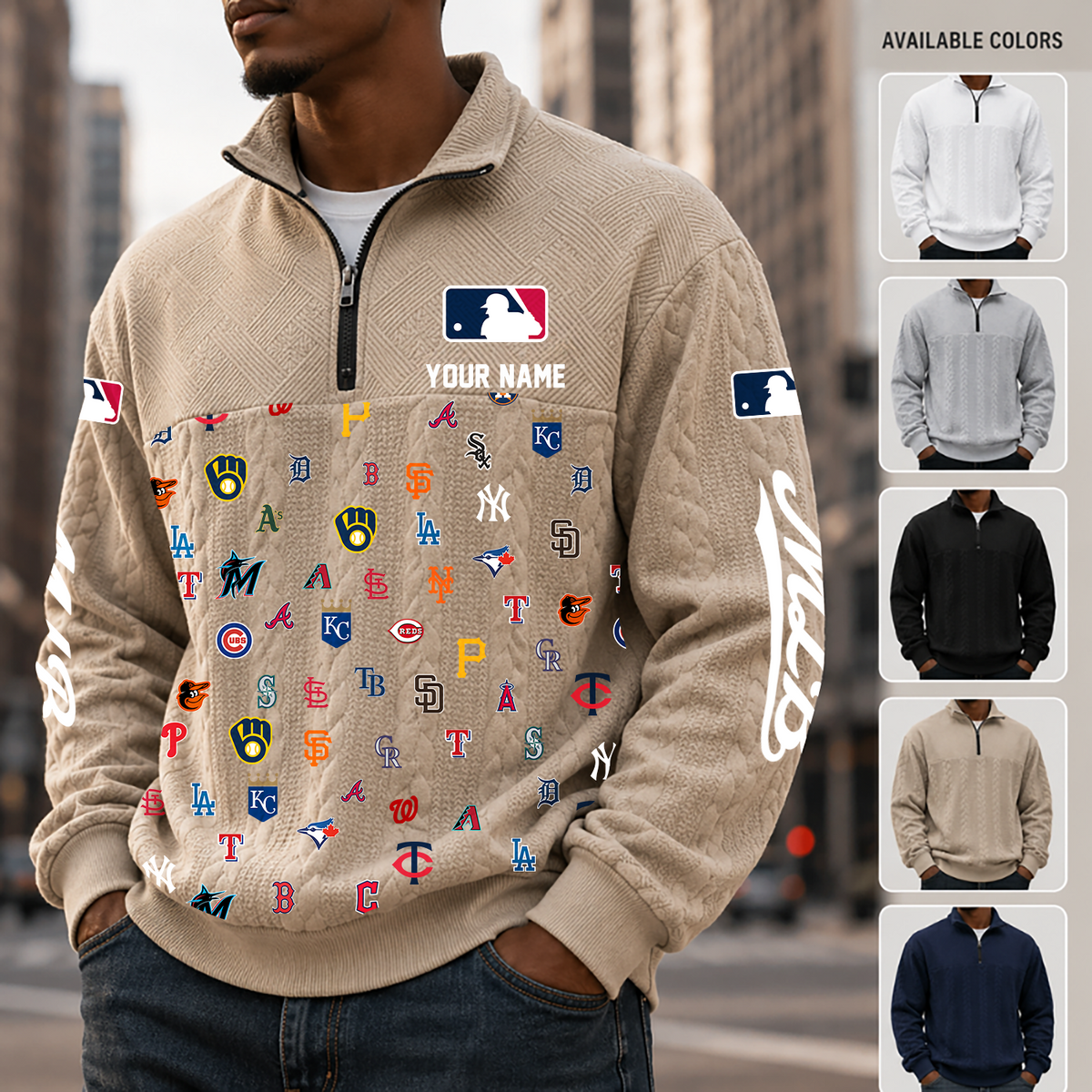 [FLASH SALE] NEW CUSTOMIZED MLB32 ALL TEAMS MULTICOLOR QUARTER-ZIP SWEATSHIRT