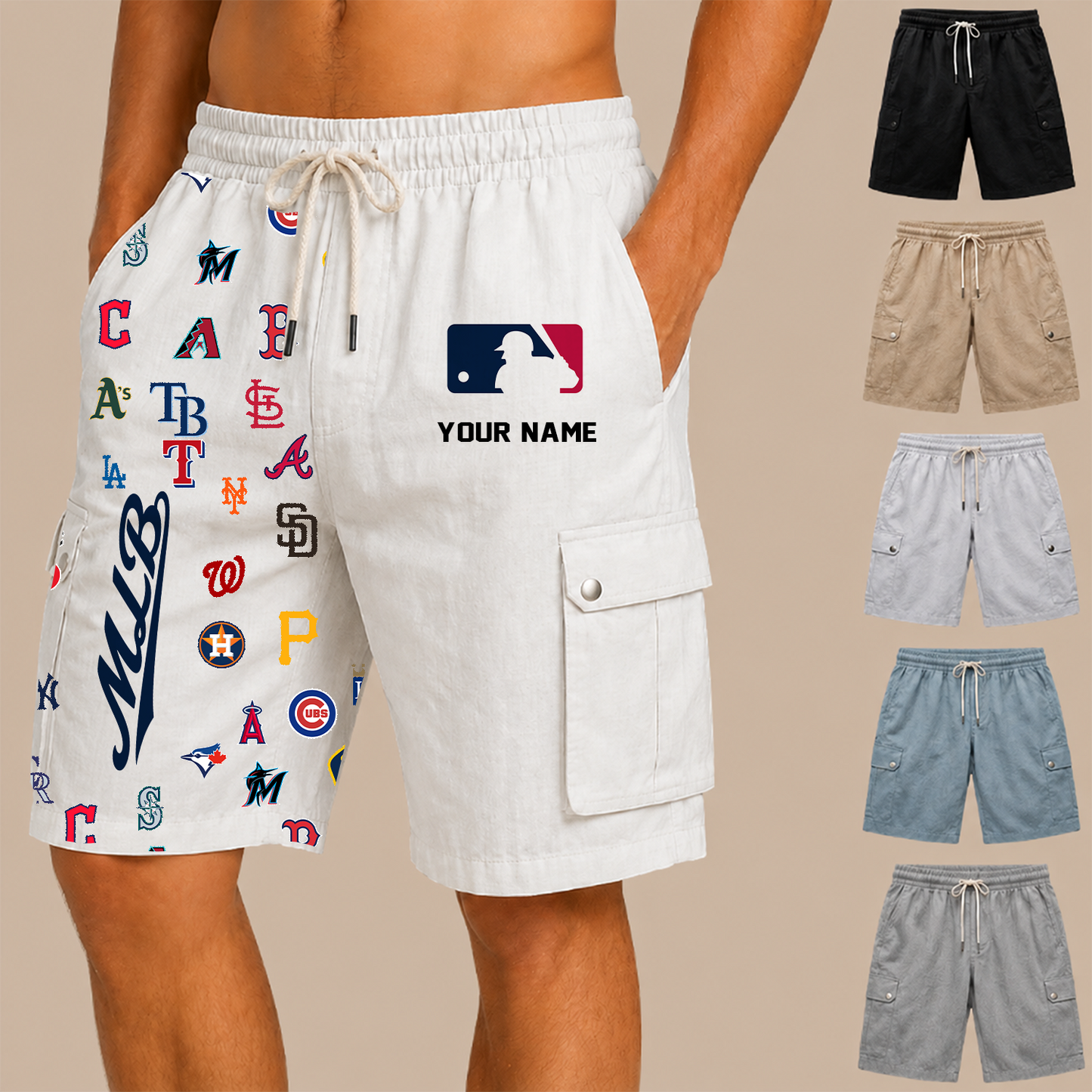 [FLASH SALE] NEW CUSTOMIZED MLB32 ALL TEAMS MEN'S DRAWSTRING CARGO SHORTS