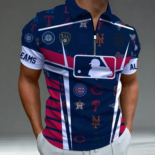 [FLASH SALE] NEW CUSTOMIZED MLB32 ALL TEAMS ZIP POLO SHIRT