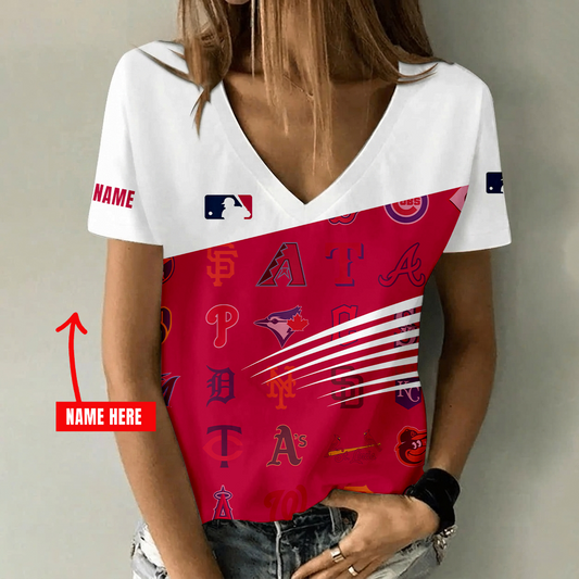 [FLASH SALE] NEW CUSTOMIZED MLB32 MLB ALL TEAMS V-NECK FEMALE SHIRT