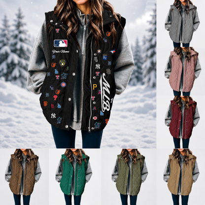 [FLASH SALE] NEW CUSTOMIZED MLB32 ALL TEAMS WOMEN'S MULTICOLOR SLEEVELESS PUFFER COAT
