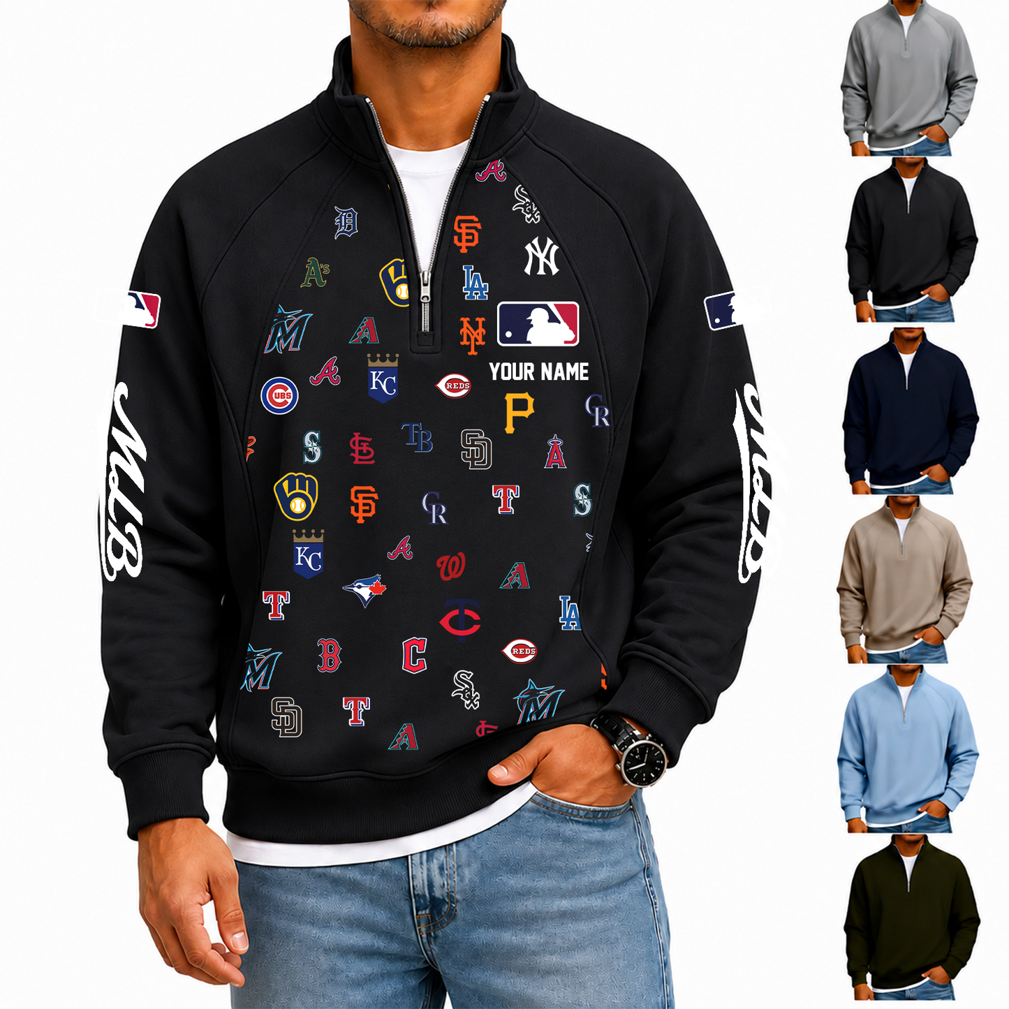 [FLASH SALE] NEW CUSTOMIZED MLB32 MLB ALL TEAMS MEN'S QUARTER ZIP PULLOVER