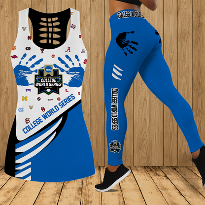 [FAN FAVORITE] NEW CUSTOMIZED NCAA CWS32 ALL TEAMS HOLLOW TANK TOP & LEGGINGS SET