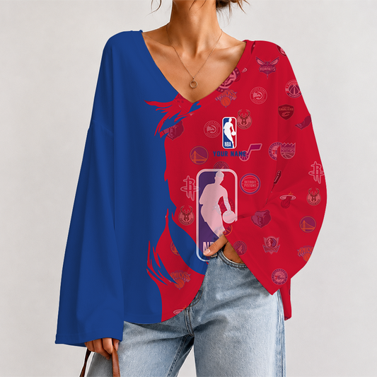 [HOT DEAL] NEW CUSTOMIZED NBA32 NBA ALL TEAMS V-NECK LONG SLEEVED CROP TOP