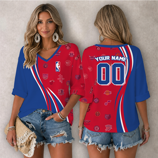 [HOT DEAL] NEW CUSTOMIZED NBA32 NBA ALL TEAMS WOMEN'S HEART V-NECK LONG SLEEVE SHIRT
