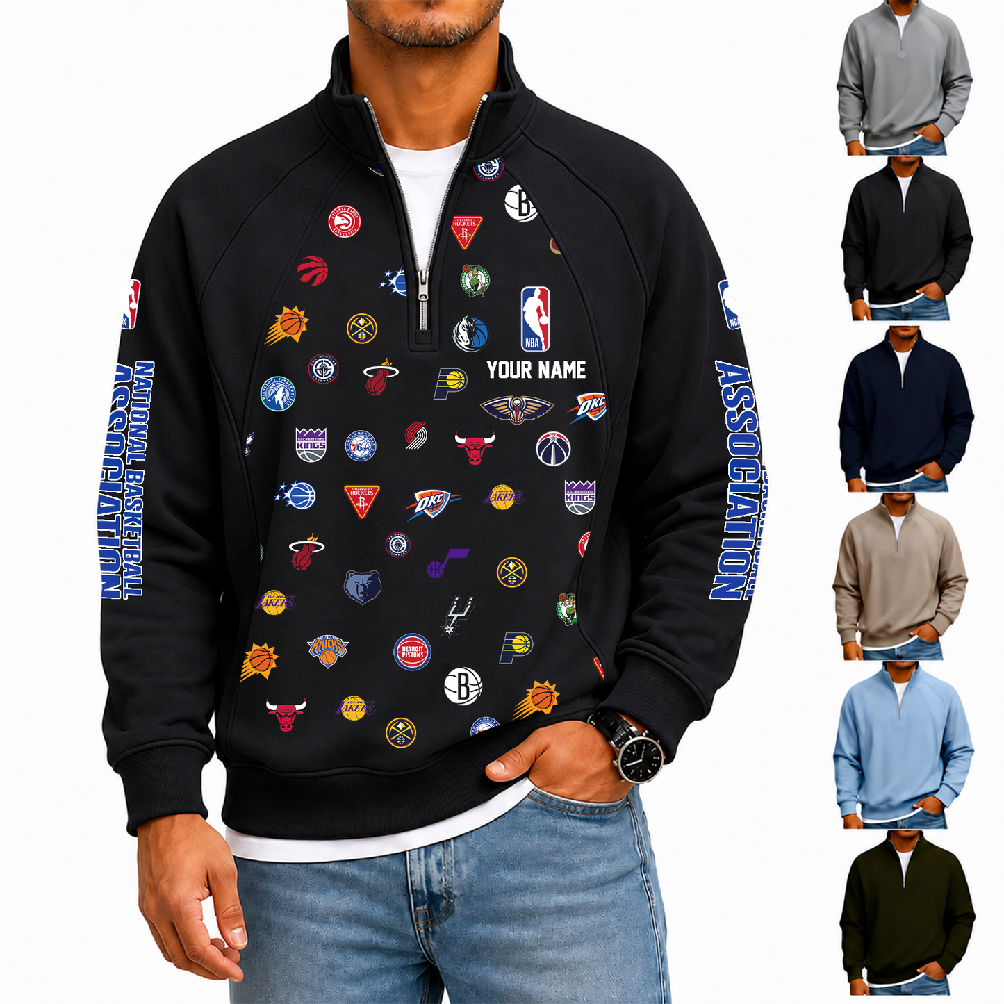 [HOT DEAL] NEW CUSTOMIZED NBA32 NBA ALL TEAMS  MEN'S QUARTER ZIP PULLOVER