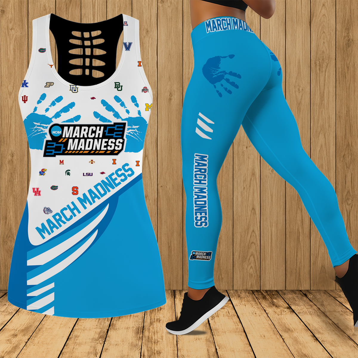 [FAN FAVORITE] NEW CUSTOMIZED NCAA MAM32 BKM ALL TEAMS STRAPPY HOLLOW TANK TOP & LEGGINGS SET