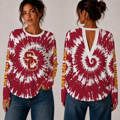 [FAN FAVORITE] NEW CUSTOMIZED NCAA FBS32 USC USC TROJANS WOMEN'S BACK V-CUT LONG-SLEEVE SHIRT