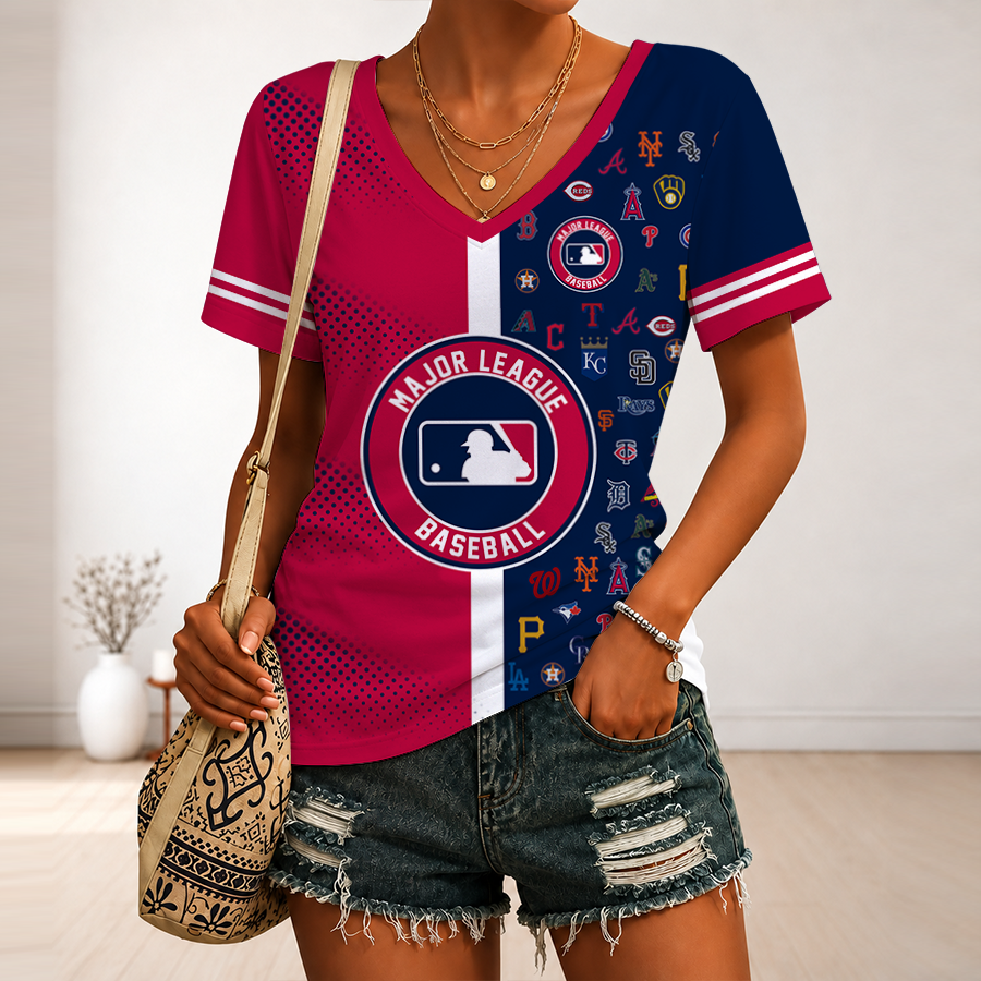 [FLASH SALE] NEW CUSTOMIZED MLB32 MLB ALL TEAMS V-NECK FEMALE SHIRT