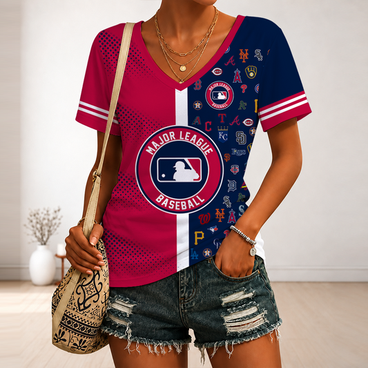 [FLASH SALE] NEW CUSTOMIZED MLB32 MLB ALL TEAMS V-NECK FEMALE SHIRT