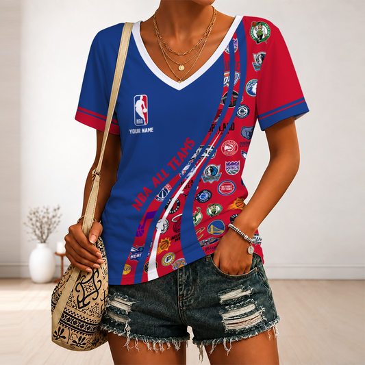 [HOT DEAL] NEW CUSTOMIZED NBA32 NBA ALL TEAMS V-NECK FEMALE SHIRT