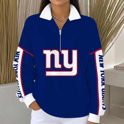 [SPECIAL OFFER] NEW CUSTOMIZED NFL32 NYG NEW YORK GIANTS QUARTER ZIP RIBBED SWEATER