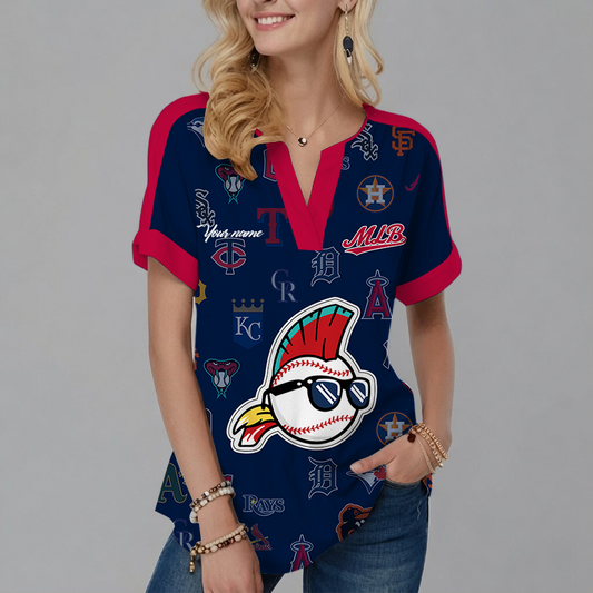 [FLASH SALE] NEW CUSTOMIZED MLB32 MLB ALL TEAMS V-NECK FEMALE SHIRT