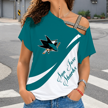 [SUPER SALE] NEW CUSTOMIZED NHL32 SJS SAN JOSE SHARKS SHOULDER SHIRT