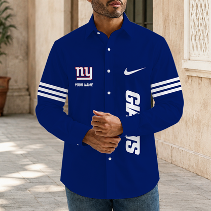 [SPECIAL OFFER] NEW CUSTOMIZED NFL32 NYG NEW YORK GIANTS MEN'S LONG SLEEVE BUTTON-UP SHIRT
