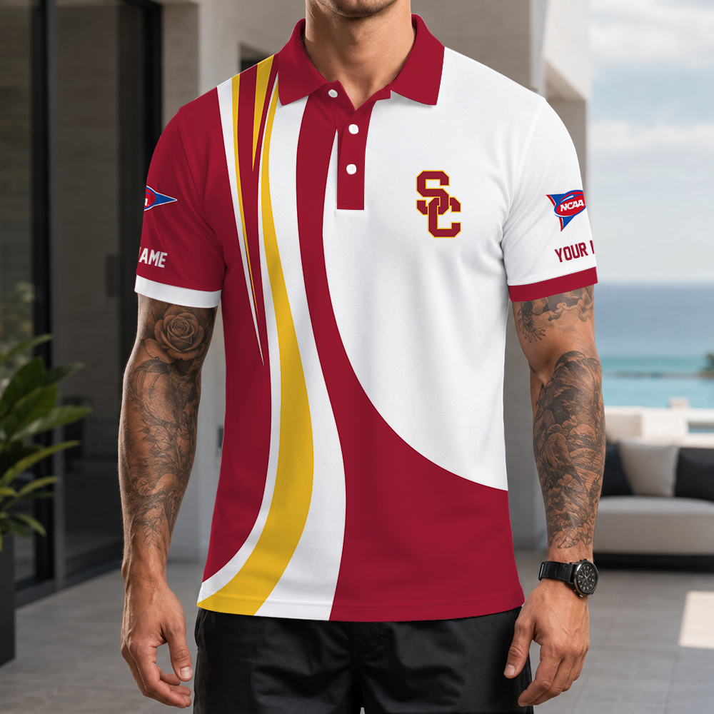 [FAN FAVORITE] NEW CUSTOMIZED NCAA FBS32 USC USC TROJANS POLO SHIRT