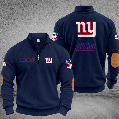 [SPECIAL OFFER] NEW CUSTOMIZED NFL32 NYG NEW YORK GIANTS MULTICOLOR STRIPED QUATER ZIP SWEATSHIRT