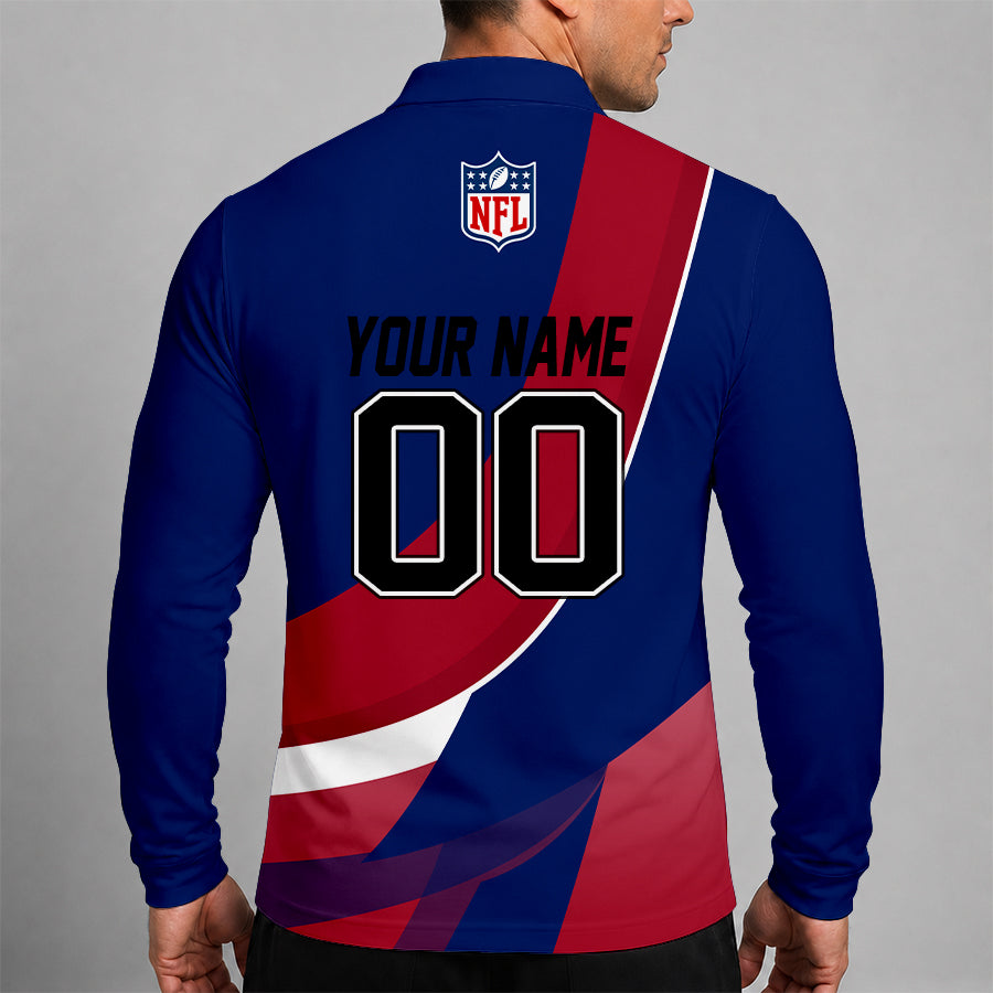 [SPECIAL OFFER] NEW CUSTOMIZED NFL32 NYG NEW YORK GIANTS LONG SLEEVE POLO SHIRT