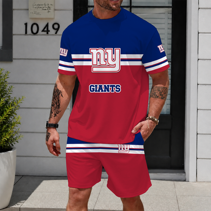 [SPECIAL OFFER] NEWCUSTOMIZED NFL32 NYG NEW YORK GIANTS UNISEX T-SHIRT & SHORTS SET