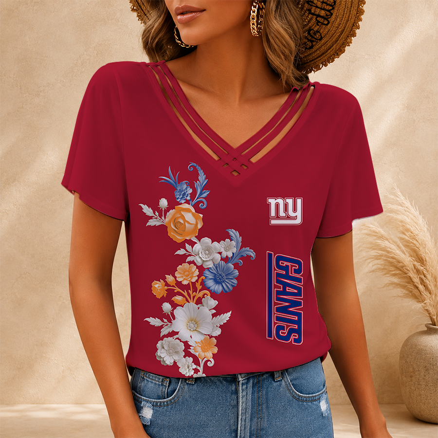 [SPECIAL OFFER] NEW CUSTOMIZED NFL32 NYG NEW YORK GIANTS V-NECK SHIRT
